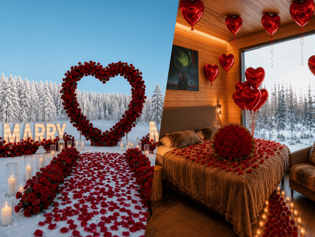 Valentines Day proposal by Rovaniemi Weddings in Laplnad Finland Proposal package Nature Glamour Aurora Hill Resort